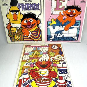 Sesame Street Bert Ernie Elmo Wooden Puzzles Playskool Vintage‎ 1970s LOT of 3